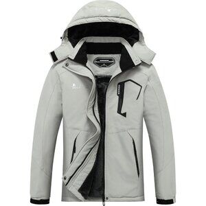 Women's Light Gray Waterproof Ski Jacket Warm Winter Raincoat Jacket